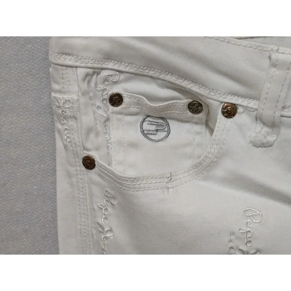 Pepe Jeans Womens Tag 28 Embroidered Pepe Throughout White 28/30 - Picture 8 of 16
